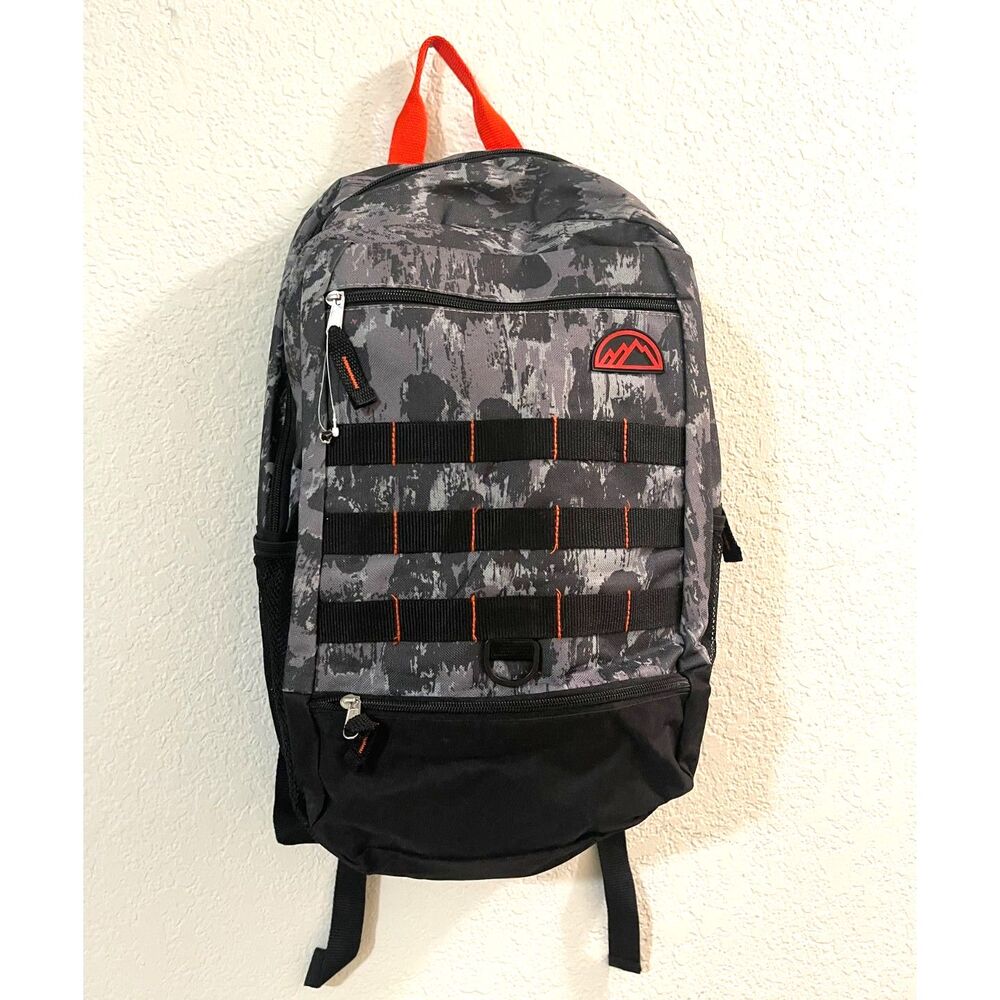 Mountain Edge Back Pack Black Camo side mesh pockets adjustable shoulder strap